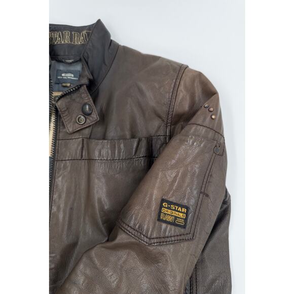 Vintage G-Star RAW GS 33 Distressed Leather Moto Jacket Brown Size S - Picture 6 of 12